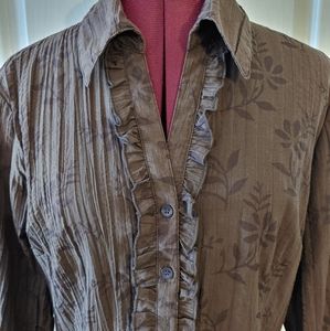 Brown Ruffle Blouse Shirt Top Artilia Femme